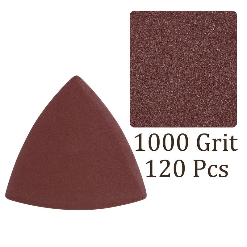 Kozelo 120pcs Mouse Sander Detail Sandpaper - [ 1000 Grit, 3-1/8" ] Triangle Hook and Loop Assorted Sanding Pads Sheet for Wood Furniture Polishing Use | Aluminum Oxide Sandpaper - Image 4